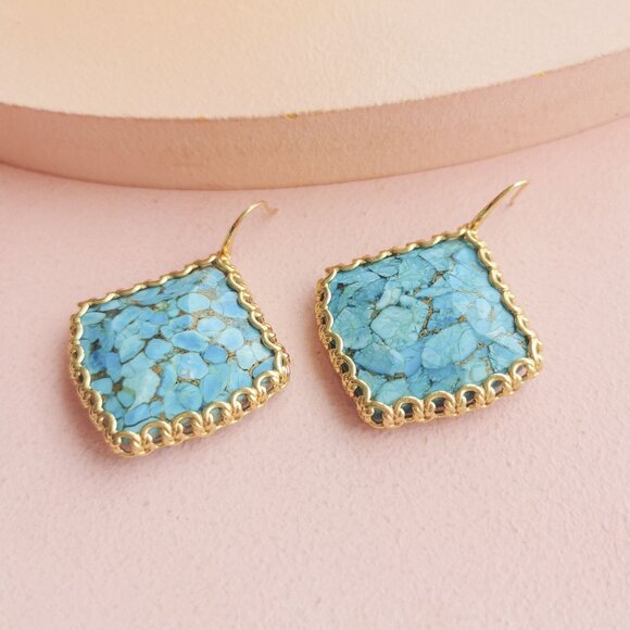 Alicia Bonnie - Harper Bronze Veined Turquoise Gold Earrings - NEW - Picture 4 of 4